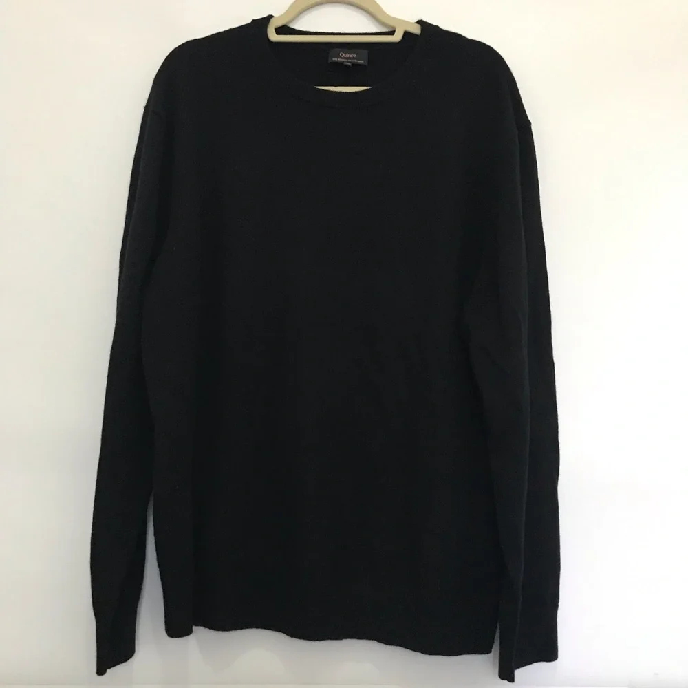 Quince Mongolian Cashmere Classic Black Crewneck Sweater Size XXL